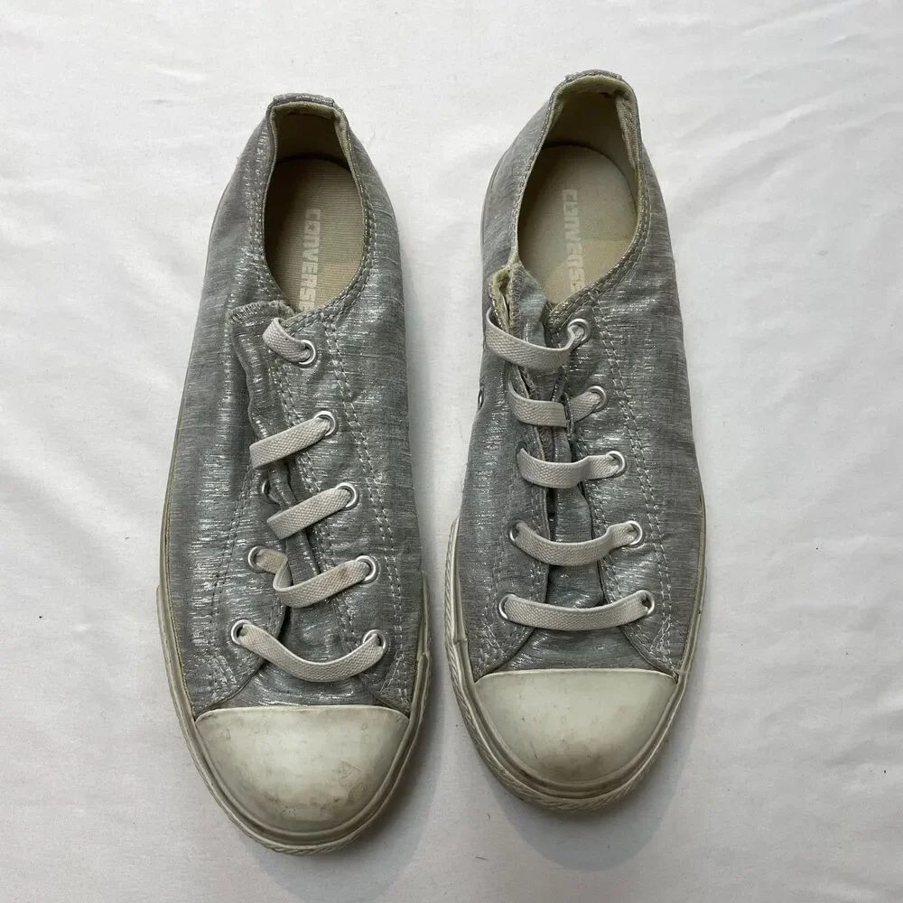 Converse Sneakers Juniors Girls 6 Formal Silver Low Top Shoes Casual Shiny Lace